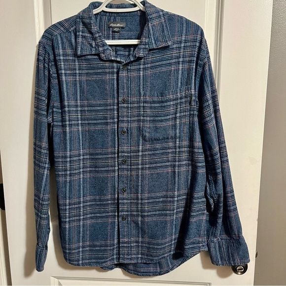 Eddie Bauer blue flannel, long sleeve men’s shirt size LG. - Picture 1 of 8